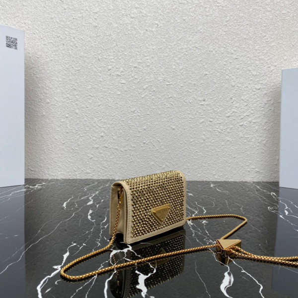 Pra*a cardholder with shoulder strap and crystals