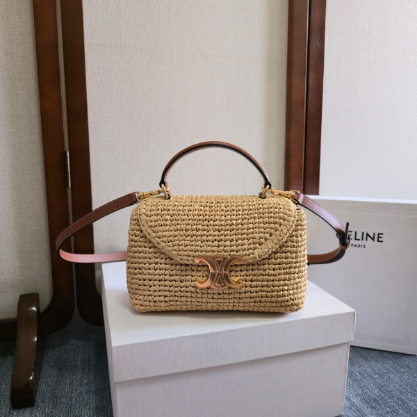 Ce**e teen nino bag in raffia and calfskin - 20.5 x 13 x 8cm